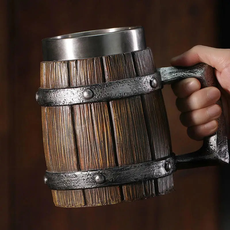High Medieval Stainless Steel Lined 600ml Tumbler Retro Bar Style Wine Beer Glass Mug Halloween Home Decorative Good Wooden Mug