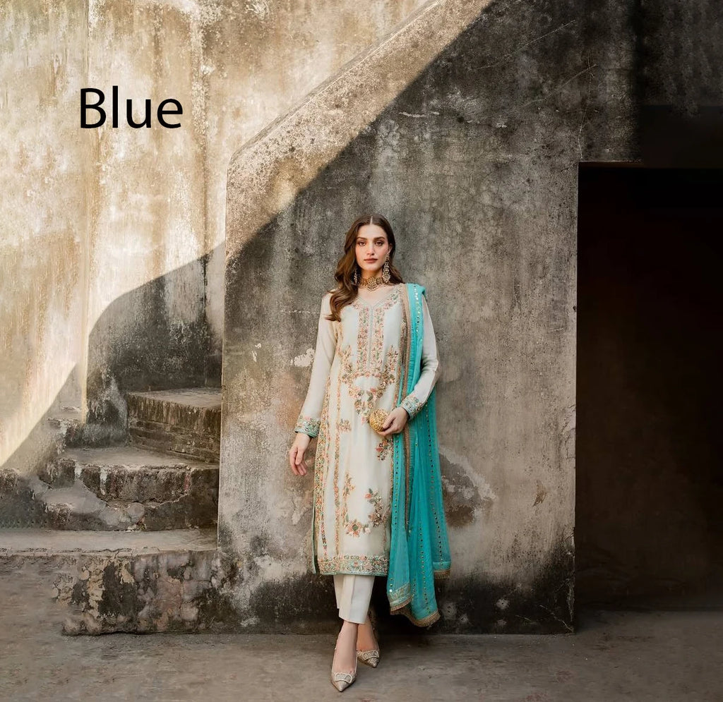 Heavy Embroidery Georgette with Moti Work and Full Sleeve Latkan Lace Border Indian & Pakistani Party Wear with Lace Border