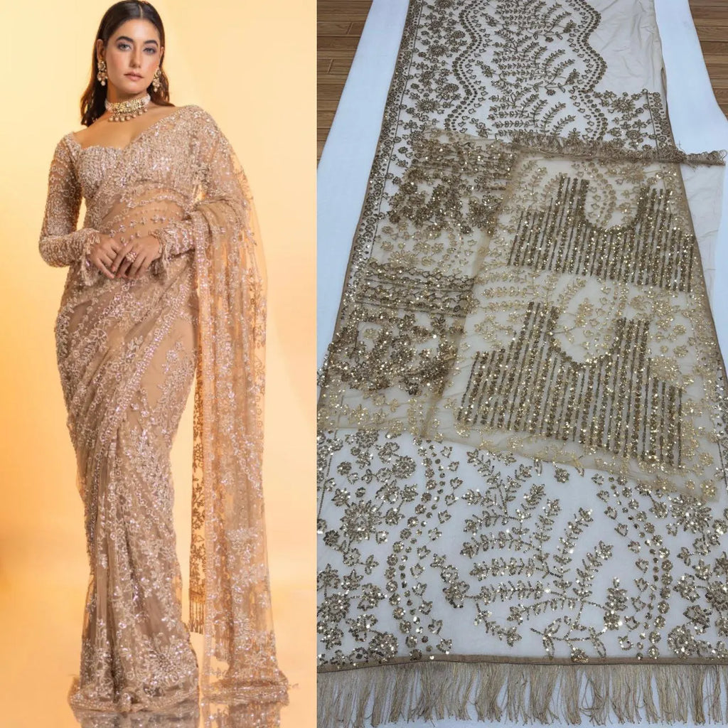 Beautiful Georgette Saree with Sequence Work with Sequence Lace Border Wedding Wear Saree Designer Party Wear Saree