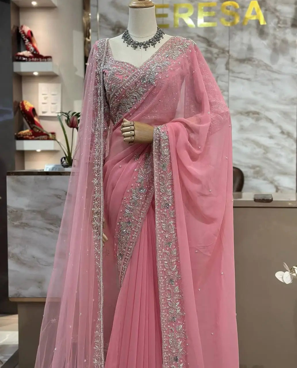 Indian Premium Quality Georgette Saree for Women Beautifully Designed for Summer Formal Wear for Parties Weddings New Trending