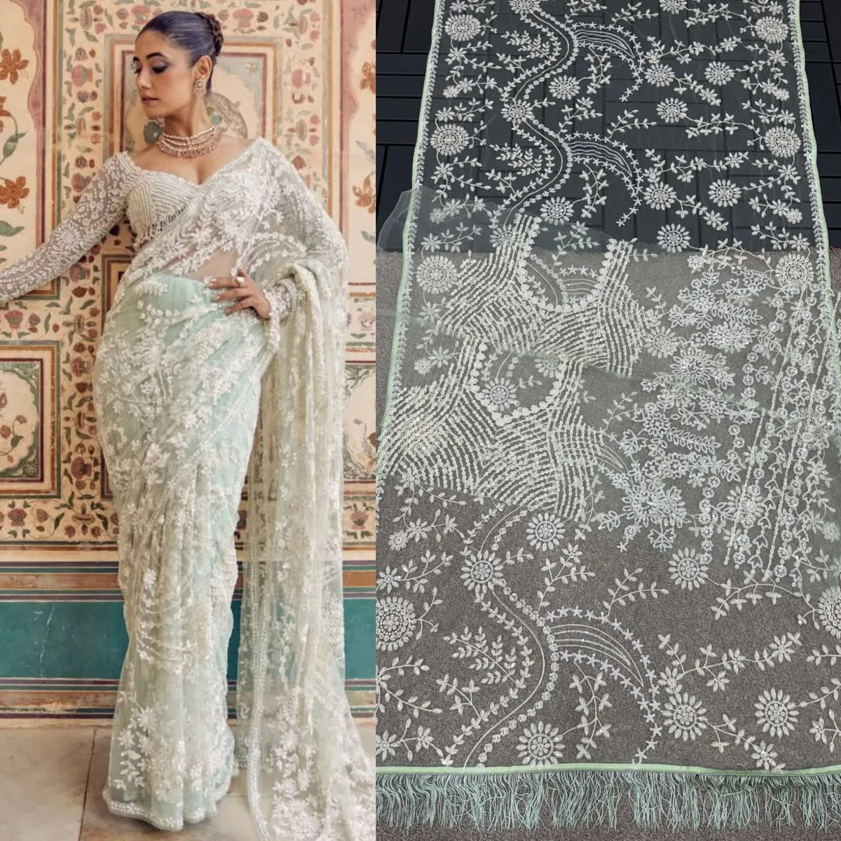 Exclusive Collection of Luxurious Embroidered Silk Party Wear Sarees for Winter Available for Wholesale and Online Retailers