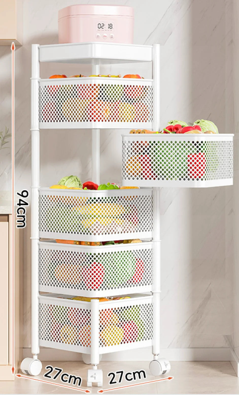 Wholesale Home Metal Kitchen Trolley Cart Multilayer Rotating Vegetable Baskets Movable Fruit Snack Organizer Storage Rack Shelf