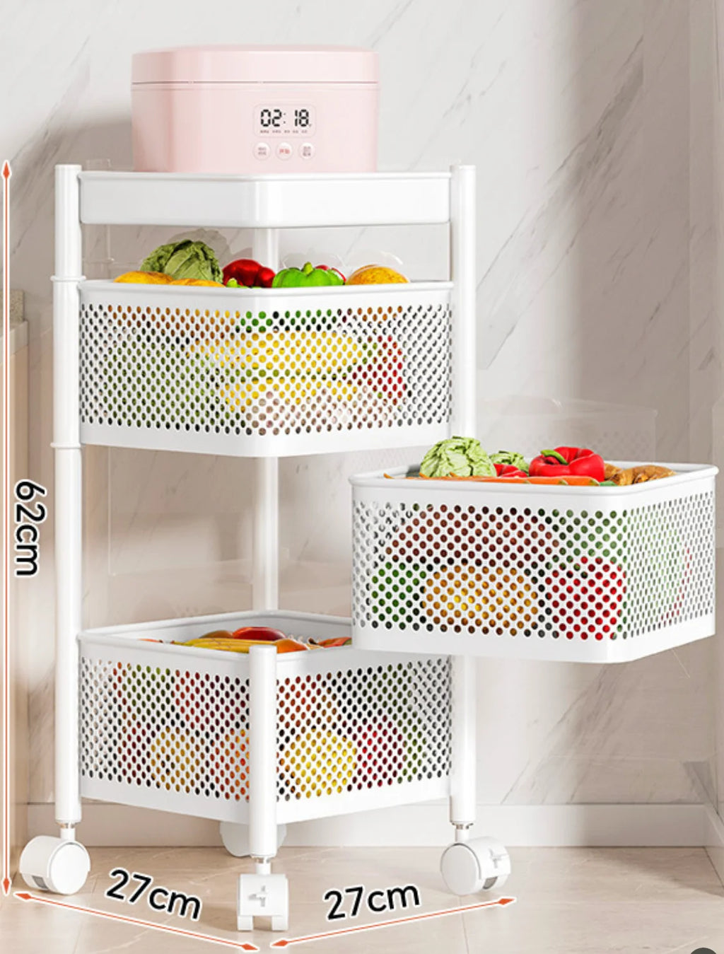 Wholesale Home Metal Kitchen Trolley Cart Multilayer Rotating Vegetable Baskets Movable Fruit Snack Organizer Storage Rack Shelf
