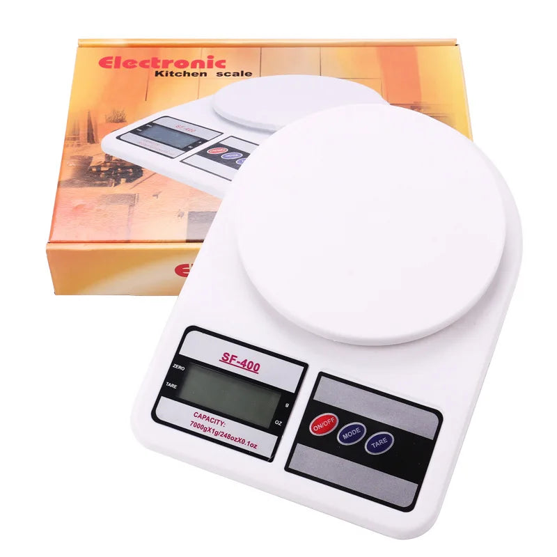 SF400 Digital Kitchen Scale Electronic Food Weighing Balance Backlit Plastic Material Battery Powered Maximum Recommendation 7kg