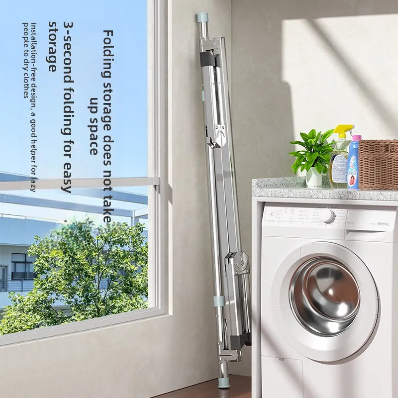 Foldable Extendable Single Rod Clothes Drying Rack Freestanding Laundry Garment Stand For Balcony Indoor Use