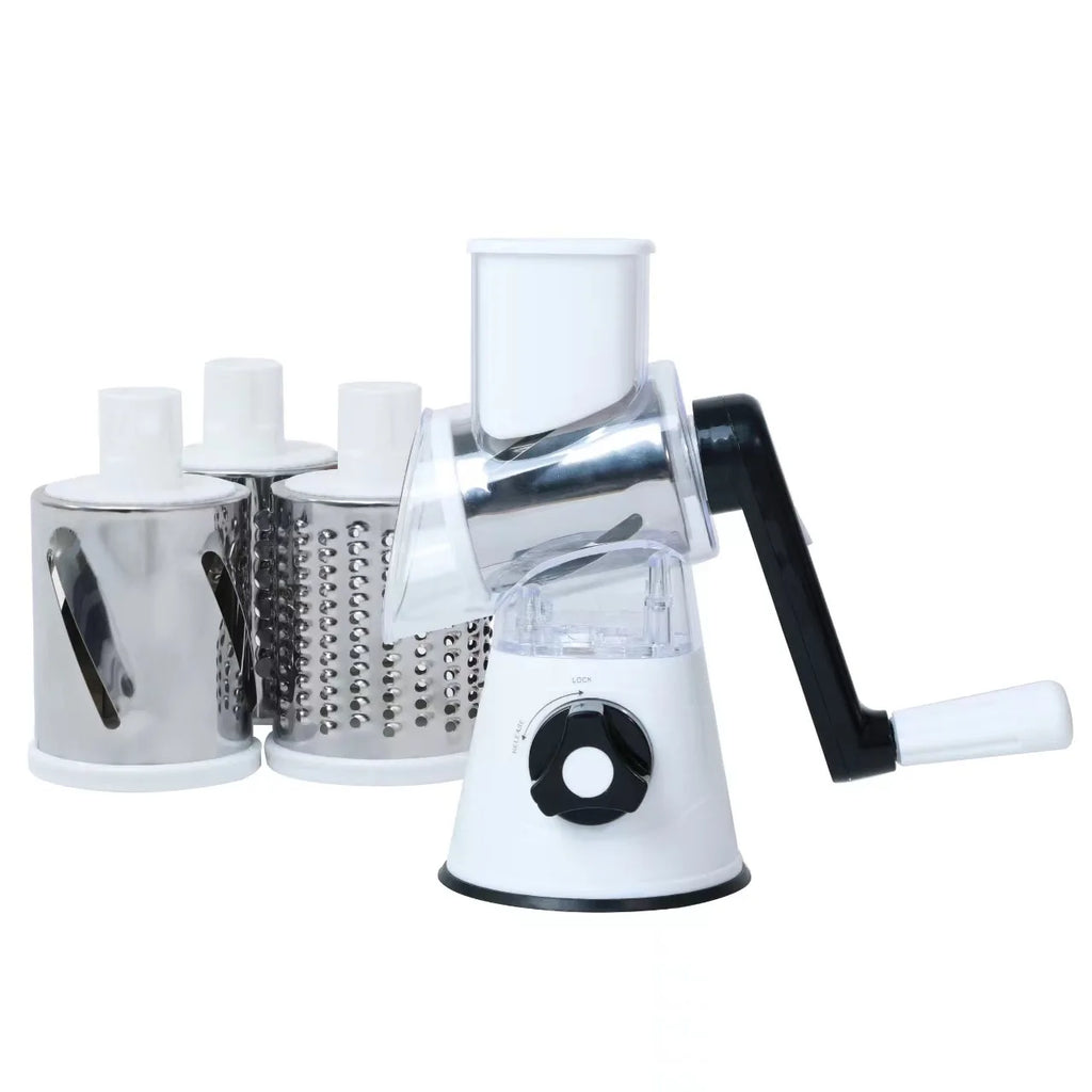 Multifunctional 3 in 1 Spiral Slicer Hand Manual Rotary Cheese Grater Food Slicer Veggie Dicer Vegetable Chopper Cutter
