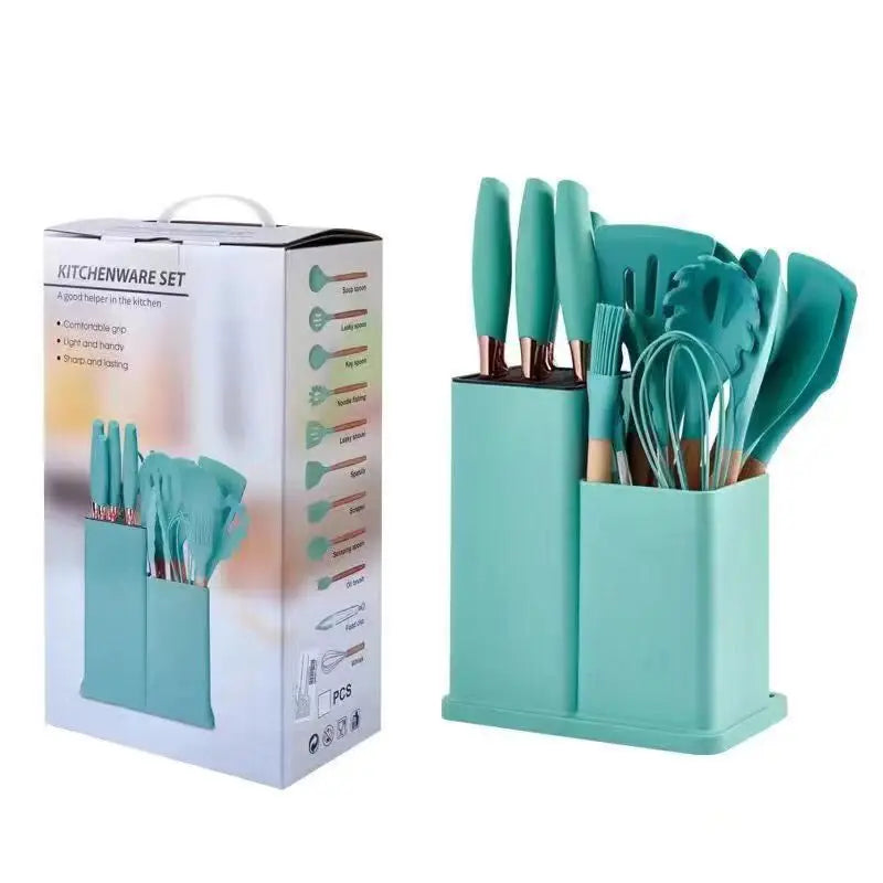 New Bamboo 19-Piece Kitchen Utensil Set with Non-Stick Cookware Wooden Handles Professional Kitchen Tools