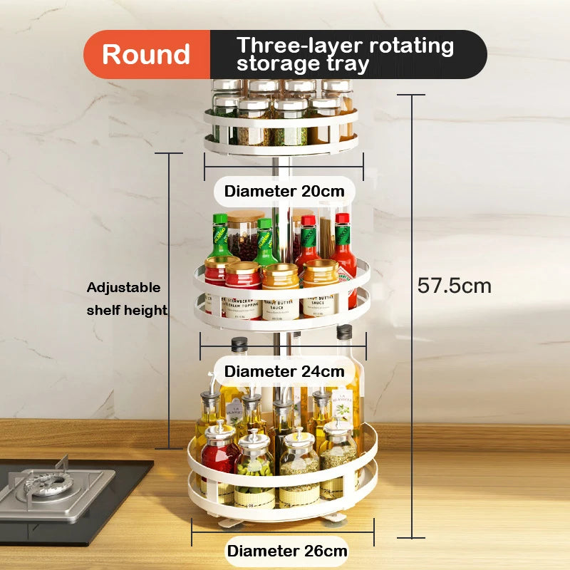 Multifunction Kitchen 3-layer Rotating Tray Storage Organizer Carbon Steel Spices Container Set Rack Jar Cans for Accessories