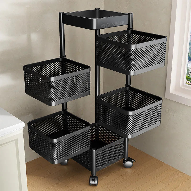 Wholesale Home Metal Kitchen Trolley Cart Multilayer Rotating Vegetable Baskets Movable Fruit Snack Organizer Storage Rack Shelf