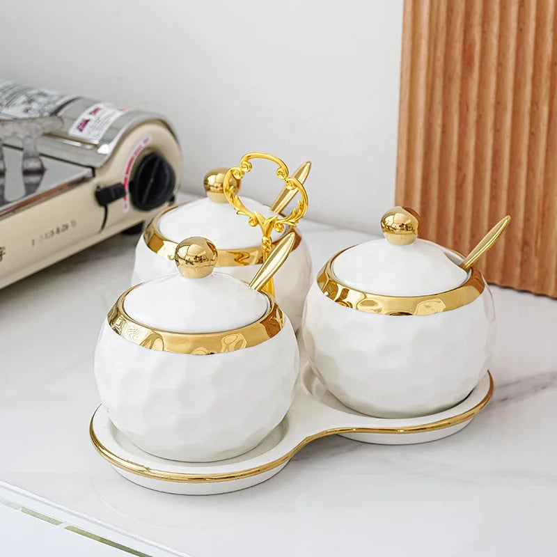 Ceramic Seasoning Jar Home Seasoning Box Set Full Set of Light Luxury Kitchen Seasoning Bottle Salt Storage Bottle