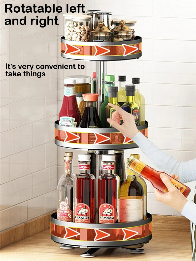 Multifunction Kitchen 3-layer Rotating Tray Storage Organizer Carbon Steel Spices Container Set Rack Jar Cans for Accessories