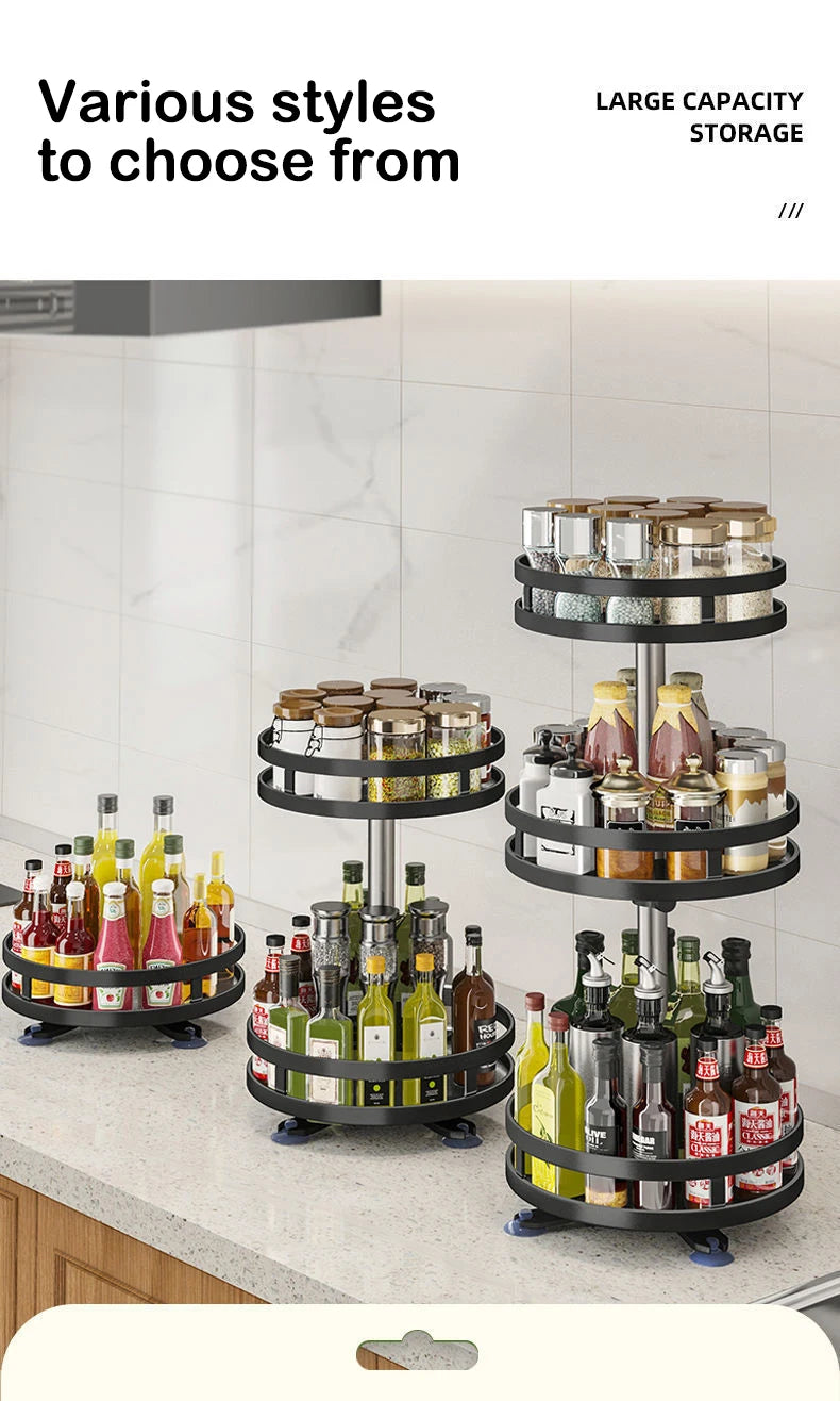 Multifunction Kitchen 3-layer Rotating Tray Storage Organizer Carbon Steel Spices Container Set Rack Jar Cans for Accessories