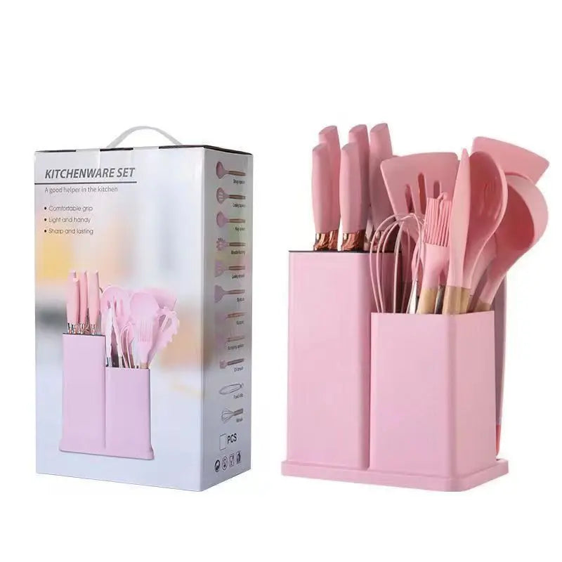 New Bamboo 19-Piece Kitchen Utensil Set with Non-Stick Cookware Wooden Handles Professional Kitchen Tools