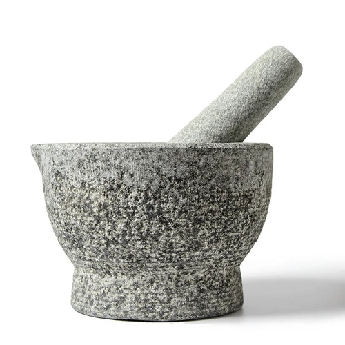 6inch Stone Mortar and Pestle Herb and Spice Tools Garlic Pepper Grinder Granite Bowl Pouring Lip Sprout Lakeland