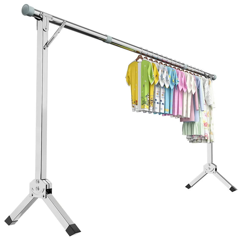 Foldable Extendable Single Rod Clothes Drying Rack Freestanding Laundry Garment Stand For Balcony Indoor Use