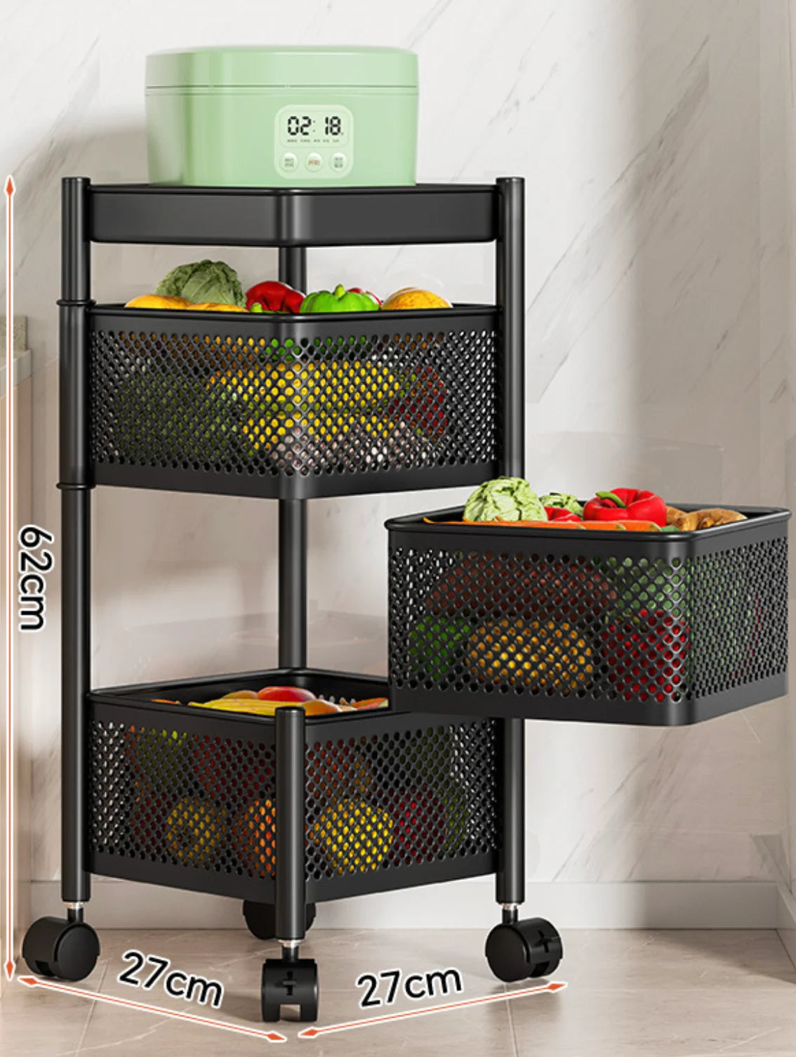 Wholesale Home Metal Kitchen Trolley Cart Multilayer Rotating Vegetable Baskets Movable Fruit Snack Organizer Storage Rack Shelf