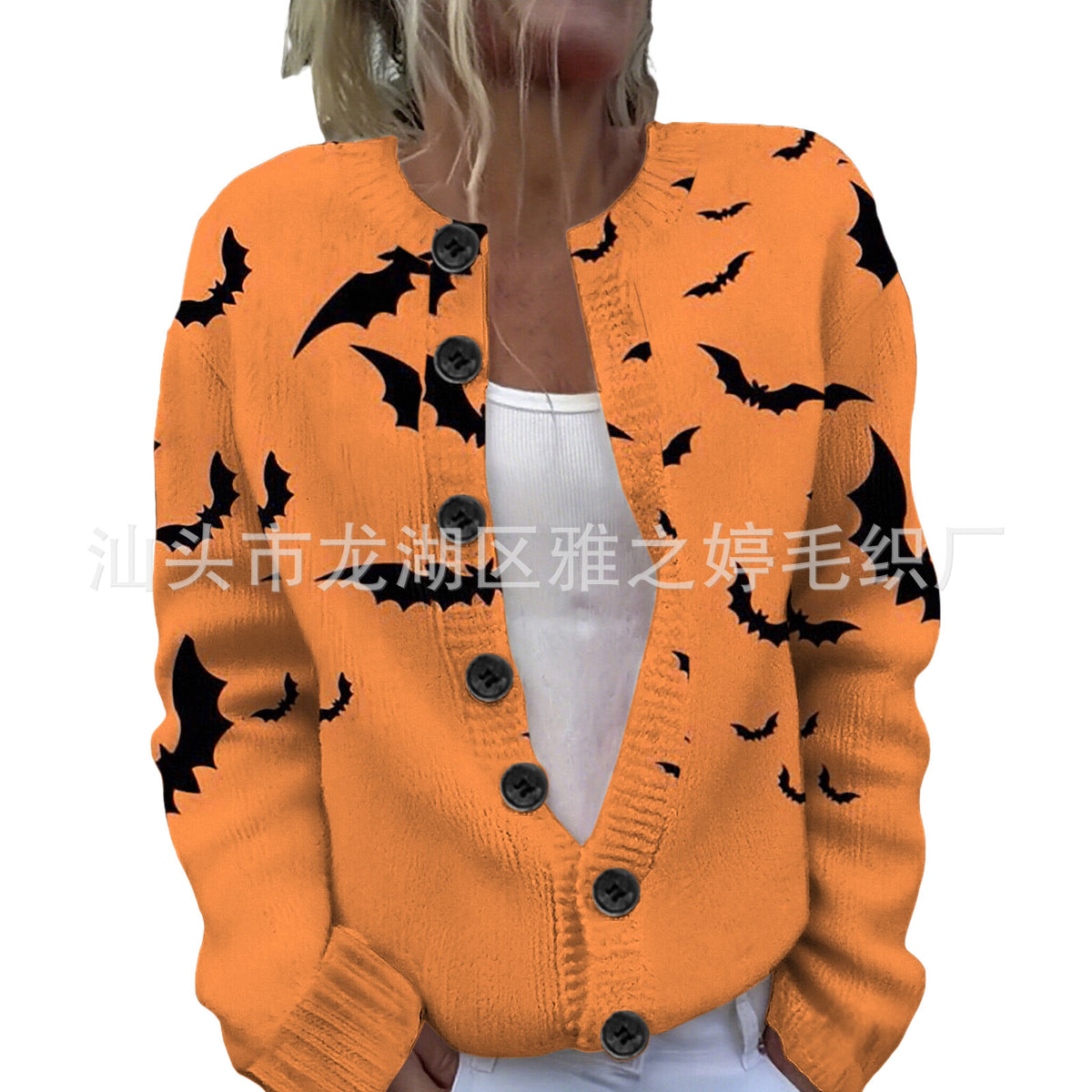 Ll-Yk1 Halloween Cardigan Round Neck Long-Sleeved 3D Printed Sweater European and American Cross-Border Casual Women's Clothing Amazon Theme