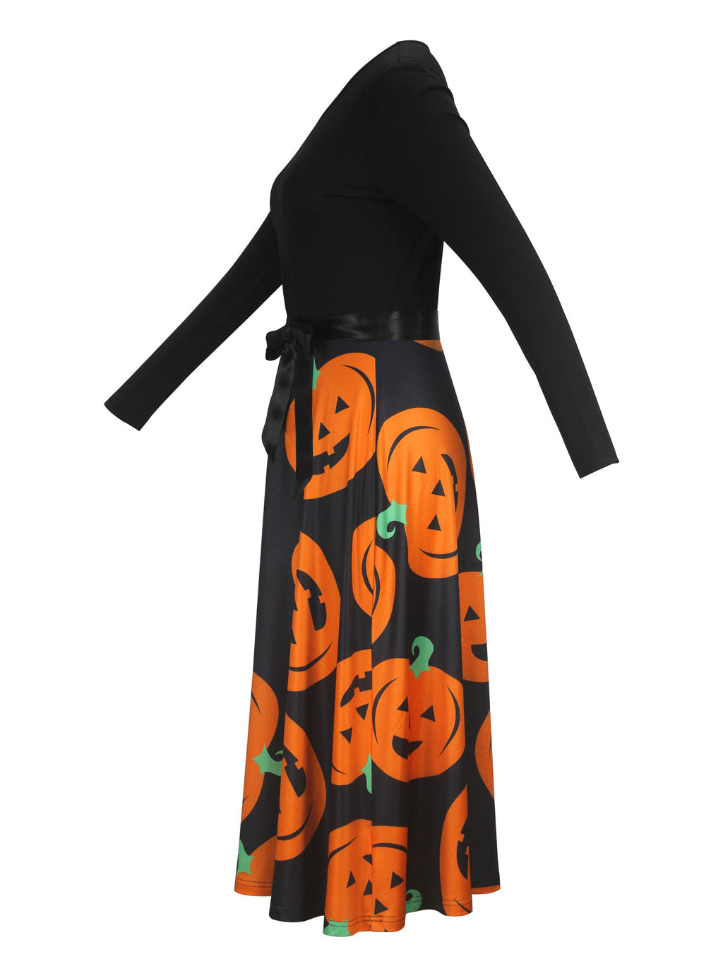 Cross-Border Amazon European and American Clothing Hot Sale Pumpkin Bow Halloween Dress Long-Sleeved Princess Holiday Casual
