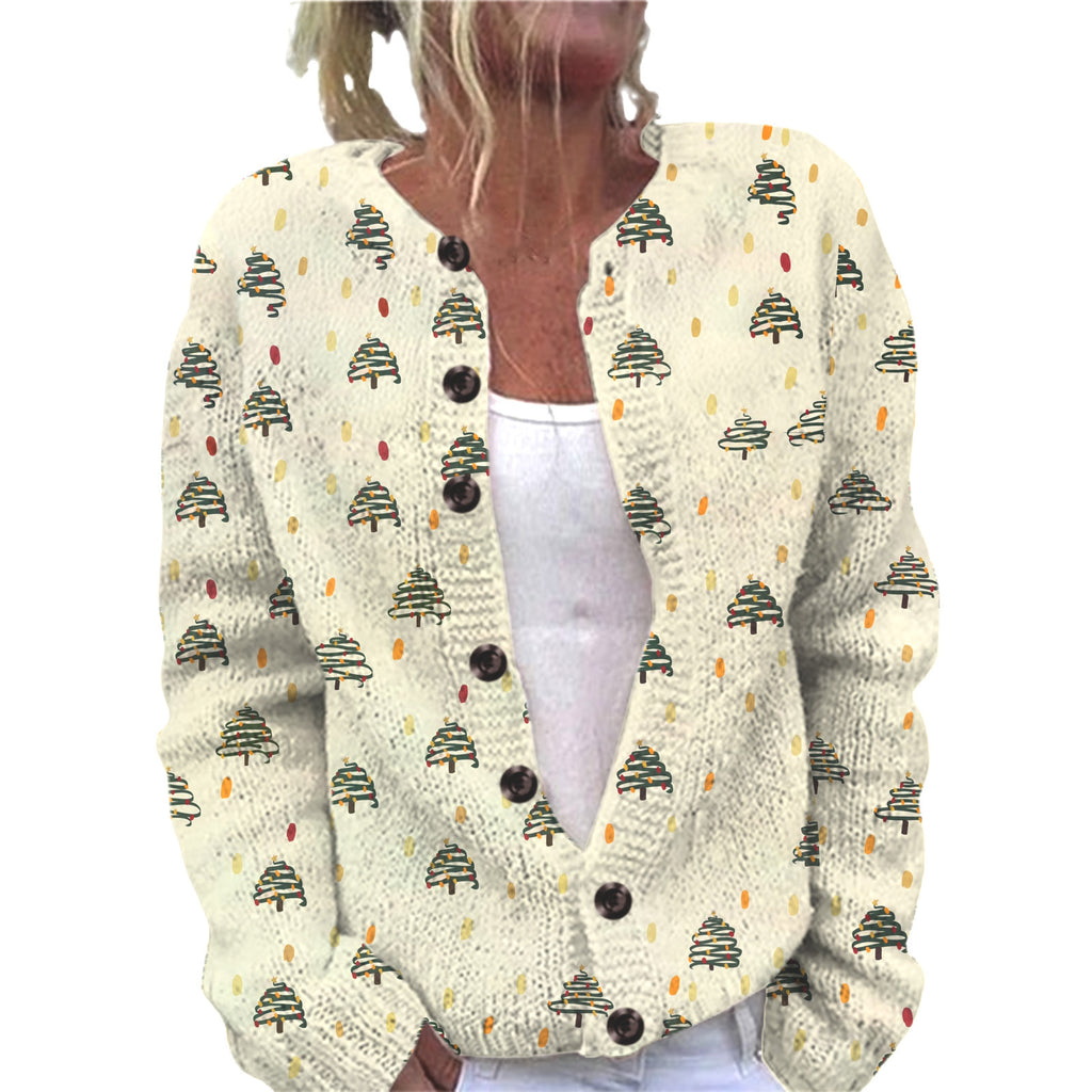 Ll-Yk1 Halloween Cardigan Round Neck Long-Sleeved 3D Printed Sweater European and American Cross-Border Casual Women's Clothing Amazon Theme