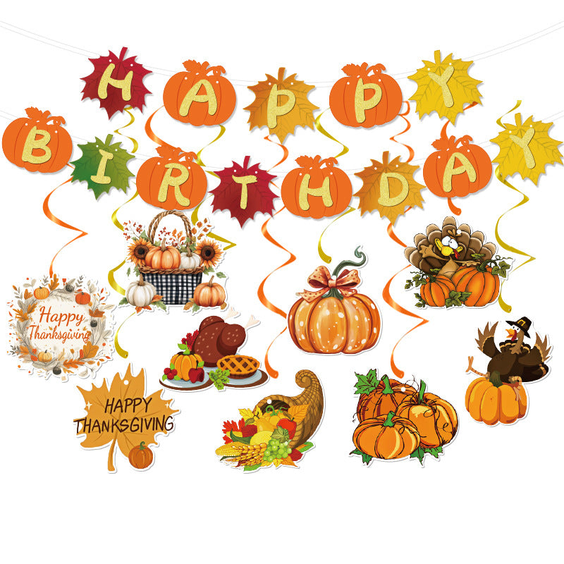 Amazon New Cross-Border Holiday Theme Party Supplies Thanksgiving Flag Banner Garland Hanging Decorations