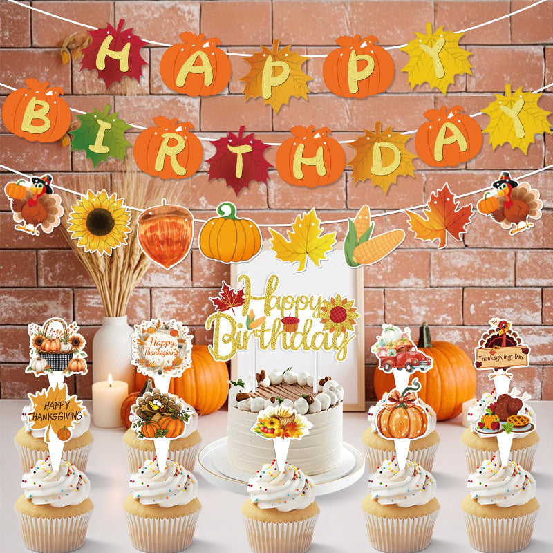 Amazon New Cross-Border Holiday Theme Party Supplies Thanksgiving Flag Banner Garland Hanging Decorations