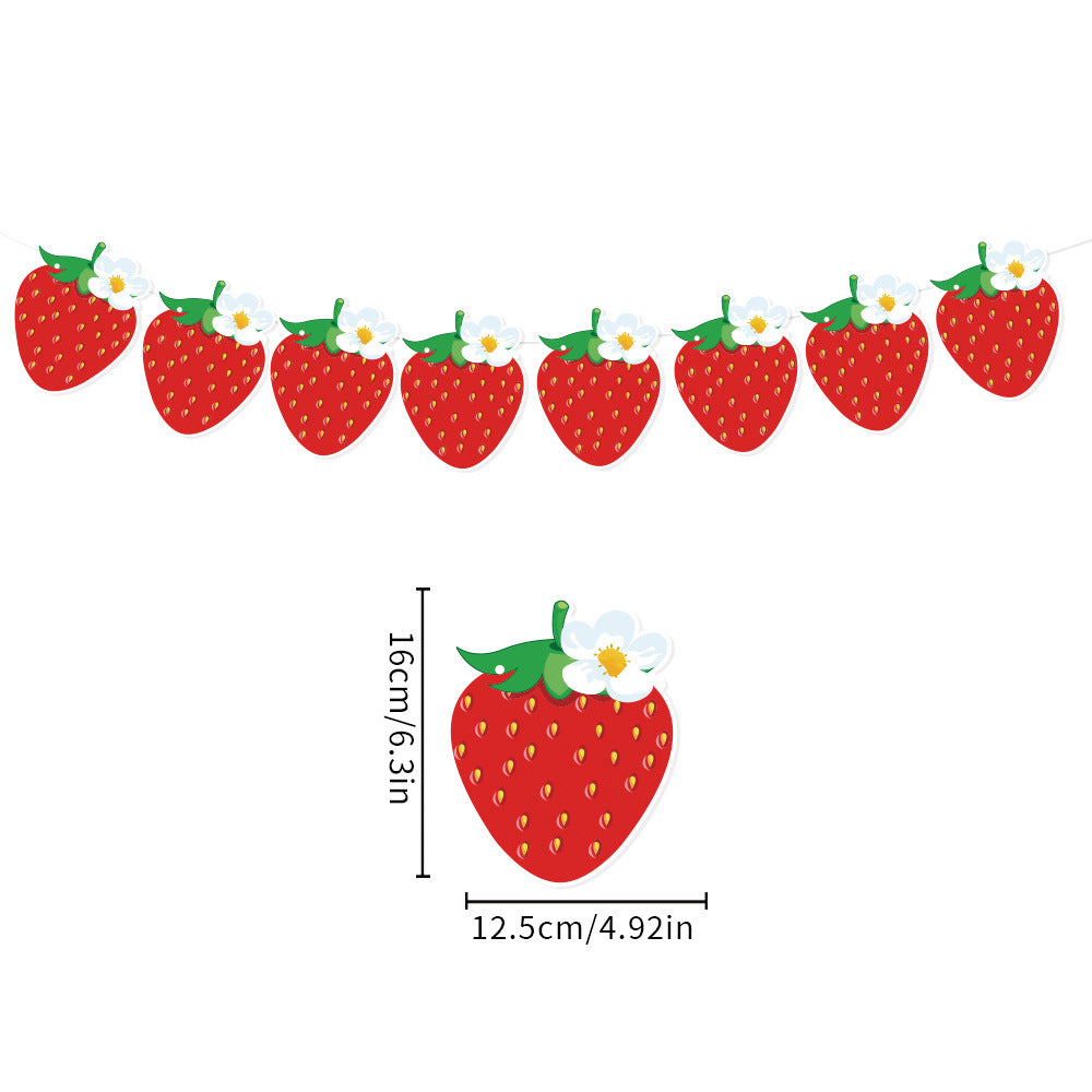 European and American Strawberry Birthday Theme Party Supplies Flags, Flowers, Honeycomb Table Decorations, Desktop Table Decorations