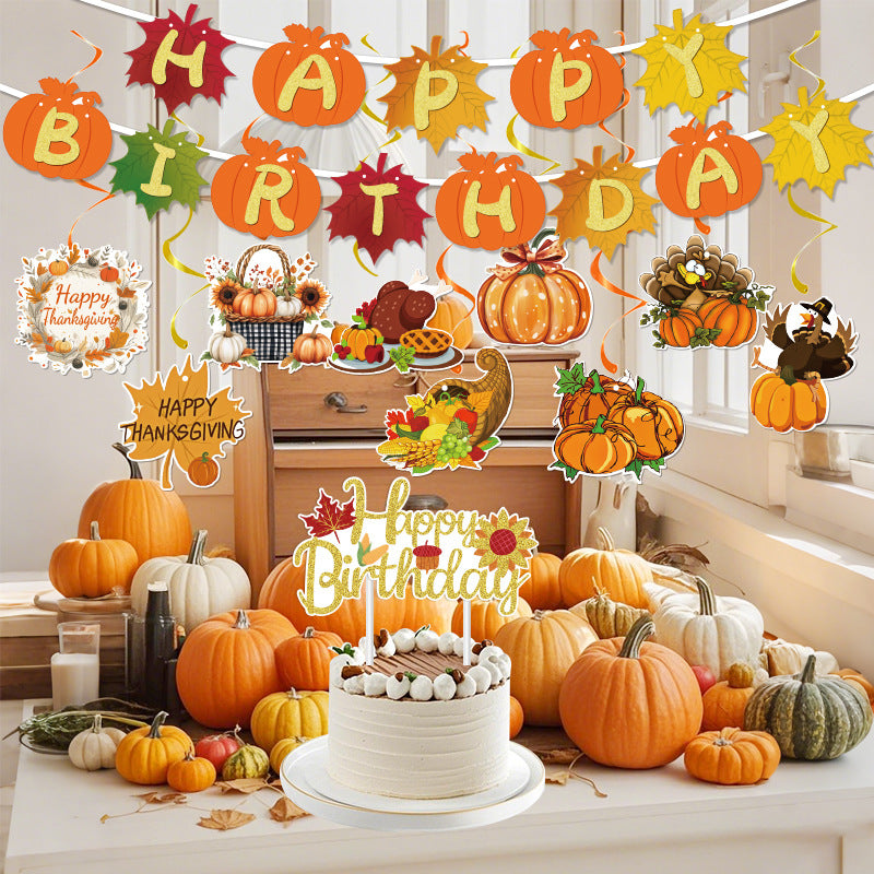 Cross-Border Autum New Thanksgiving Party Give Thanks Flag Harvest Festival Turkey Pumpkin Decoration Banner