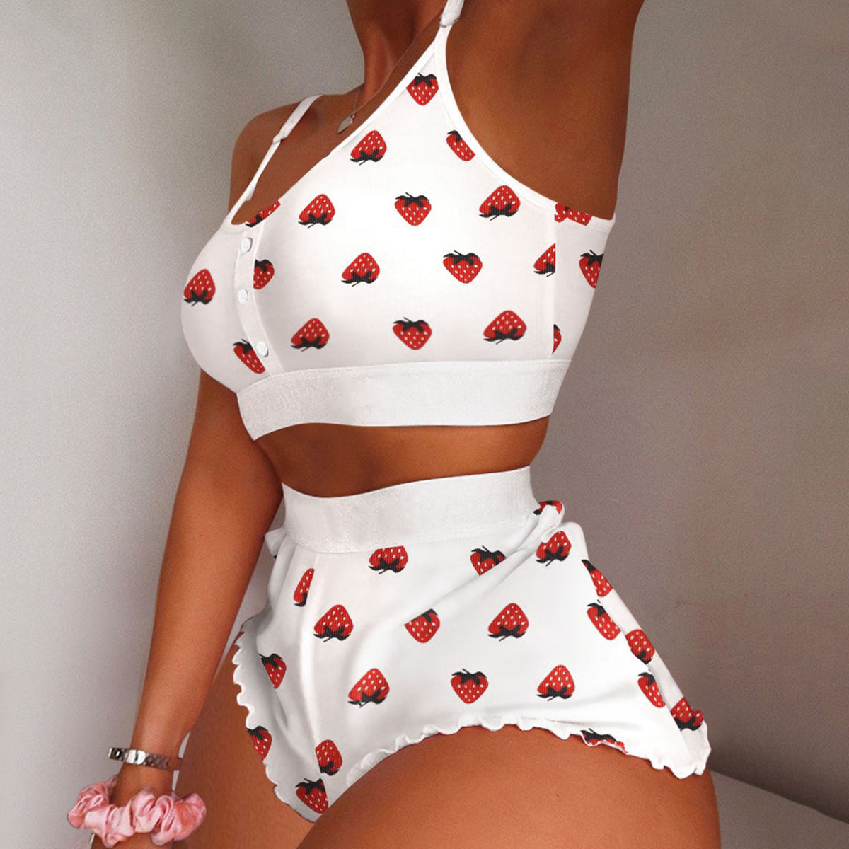 European and American Foreign Trade Cross-Border Sales Strawberry Print Camisole Two-Piece Loungewear Sweet Pajamas Stylish Sweet Style