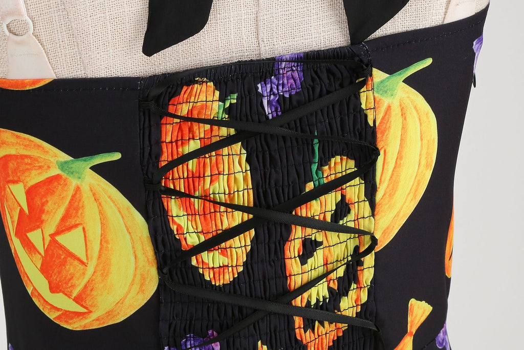 Factory direct supply 2024 Halloween new Hepburn style high waist slim hanging neck large swing long retro dress