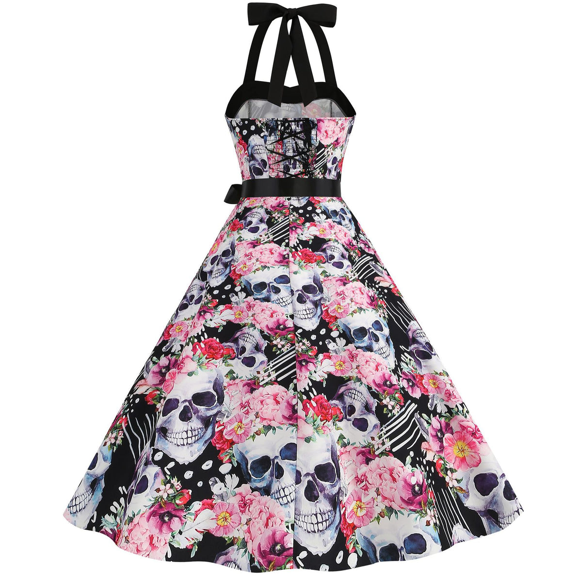 Factory direct supply 2024 Halloween new Hepburn style high waist slim hanging neck large swing long retro dress