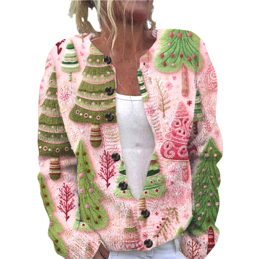 Ll-Yk1 Halloween Cardigan Round Neck Long-Sleeved 3D Printed Sweater European and American Cross-Border Casual Women's Clothing Amazon Theme