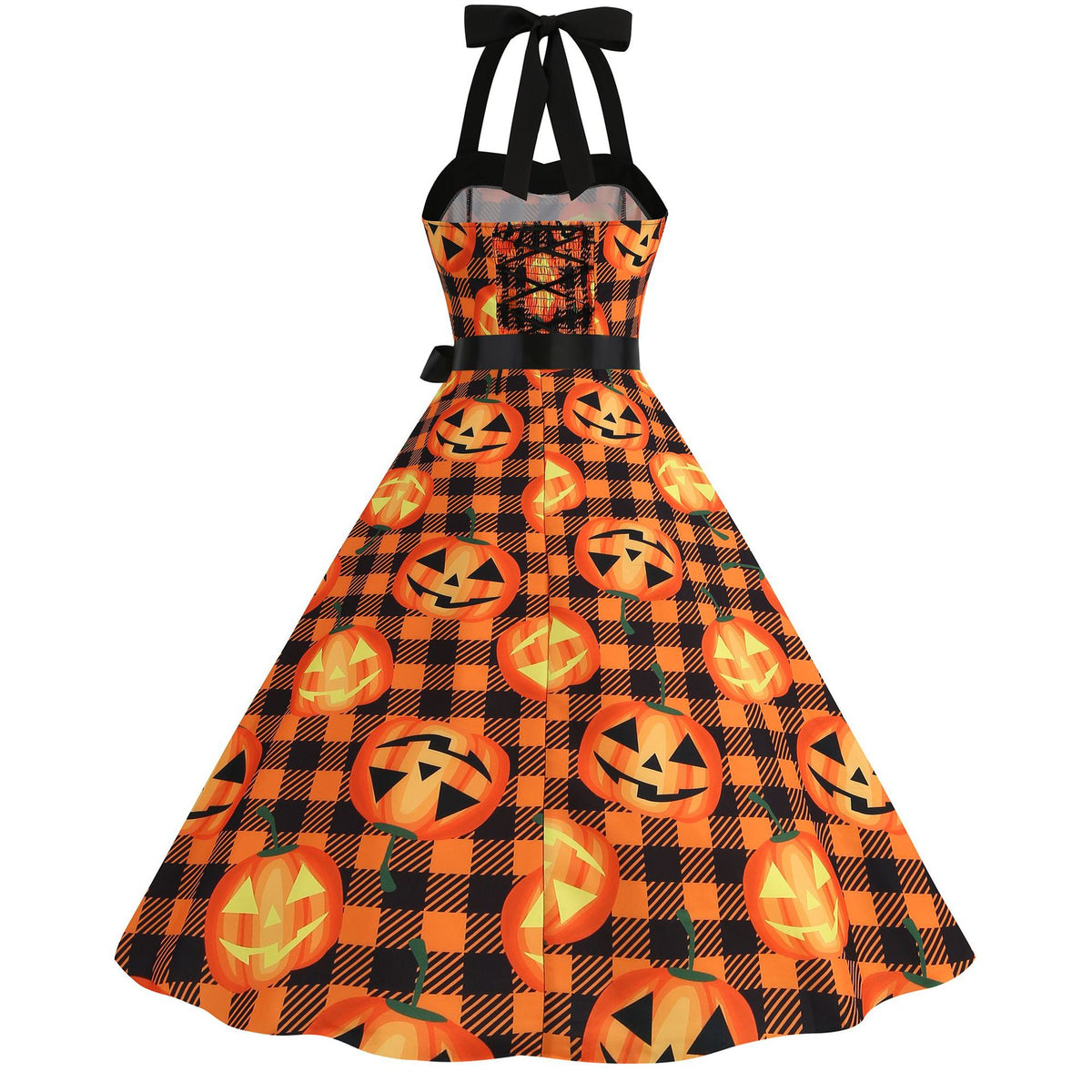 Factory direct supply 2024 Halloween new Hepburn style high waist slim hanging neck large swing long retro dress