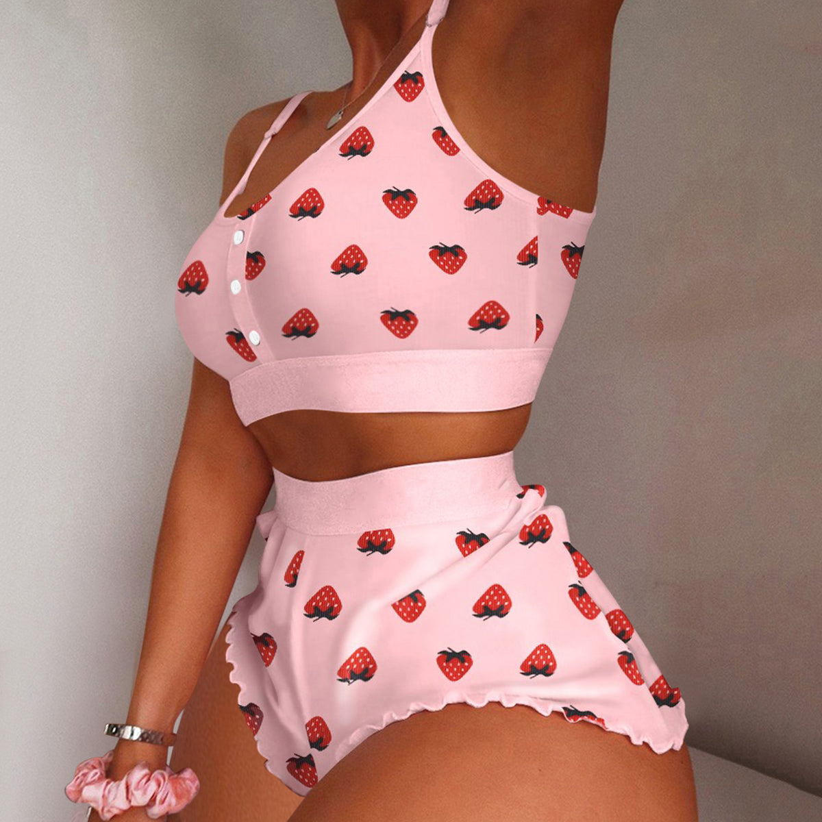 European and American Foreign Trade Cross-Border Sales Strawberry Print Camisole Two-Piece Loungewear Sweet Pajamas Stylish Sweet Style