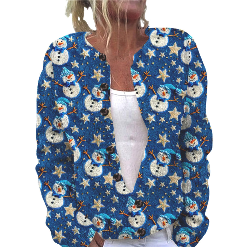 Ll-Yk1 Halloween Cardigan Round Neck Long-Sleeved 3D Printed Sweater European and American Cross-Border Casual Women's Clothing Amazon Theme
