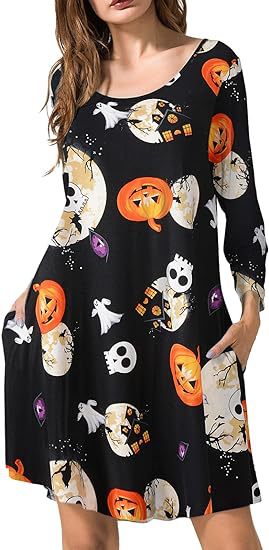 2024 autumn and winter Halloween Christmas holiday color casual T-shirt dress