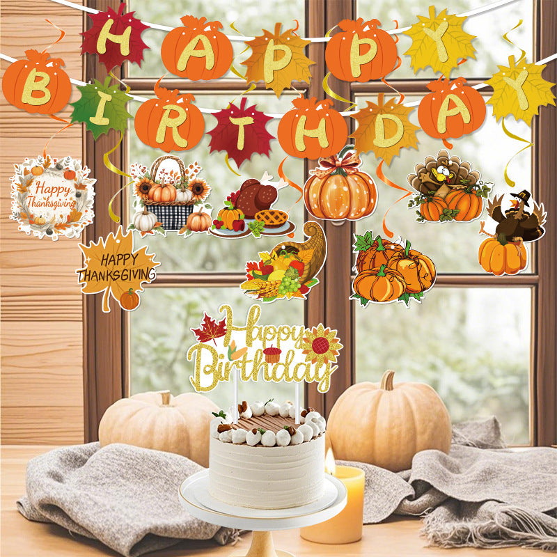 Cross-Border Autum New Thanksgiving Party Give Thanks Flag Harvest Festival Turkey Pumpkin Decoration Banner