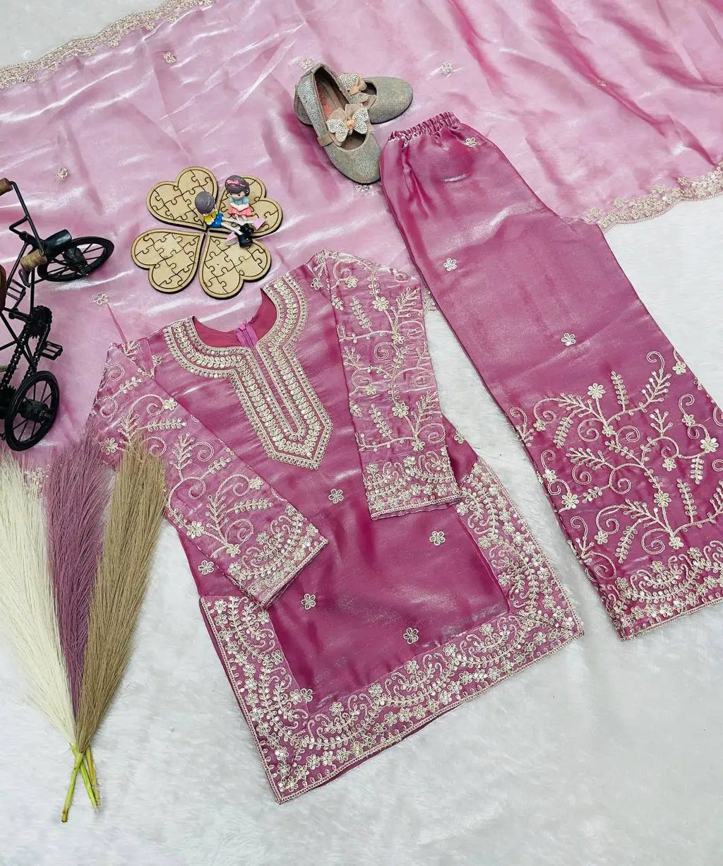 Indian Punjabi Pakistani Style Embroidery Wedding and Festive Party Wear Children Sharara Suit Girls Kids ethnic Shalwar Kameez