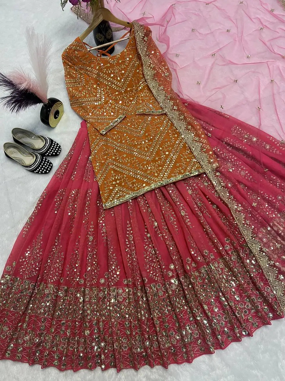 PinkCityBlocks Indian Pakistani Women's Designer Sharara Suit Palazzo Dupatta Heavy Faux Georgette Fabric Modern Ethnic Dress