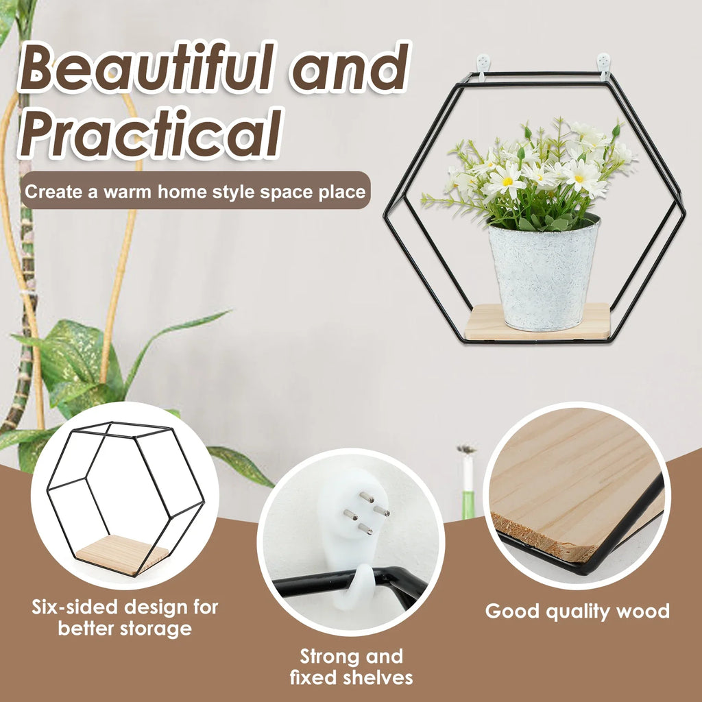 Set of 3 Hexagon Floating Wall Shelves