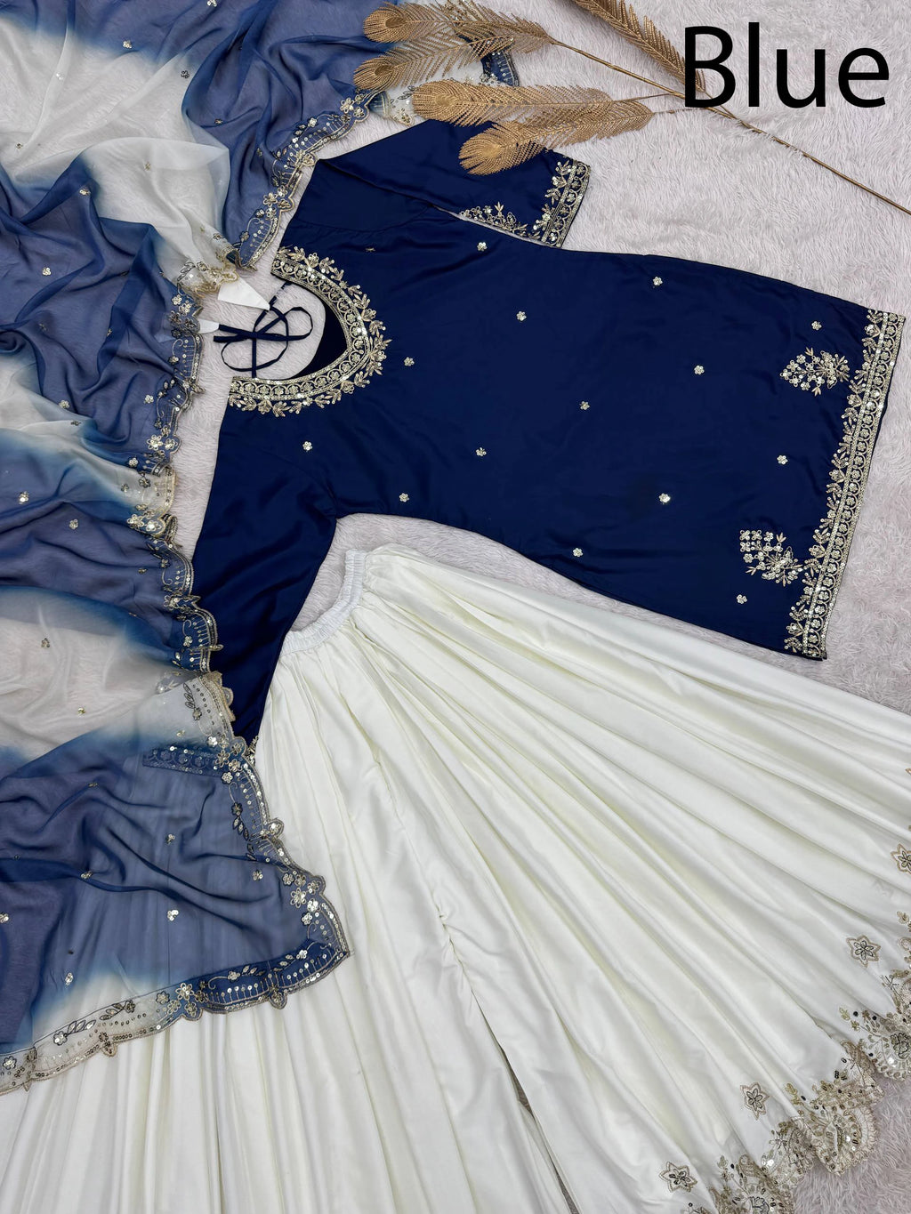 Wholesale Stitched Designer Indian Sequin Embroidered Crepe Slim Fit Sharara Gharara KurtiSet Diwali Wedding Party Premium