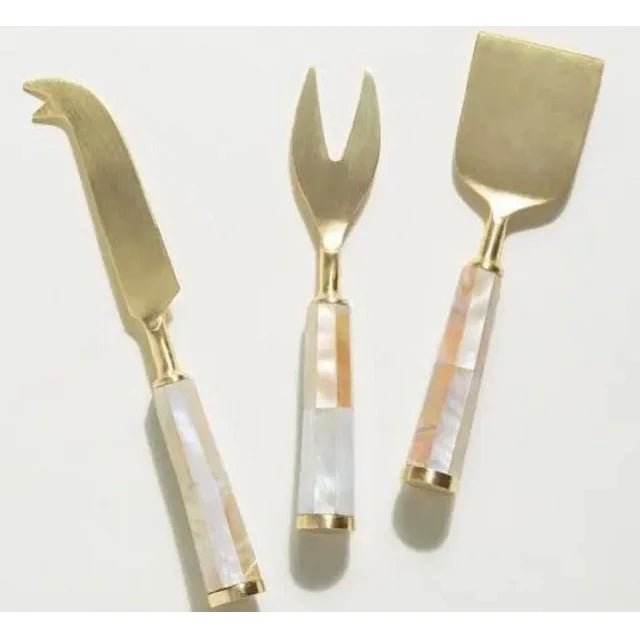 High Quality Stainless Steel Cheese Knife Set With Brass Leaf Handle Tableware Food Safe Dishwasher Safe Cheese Set Fork Spoon