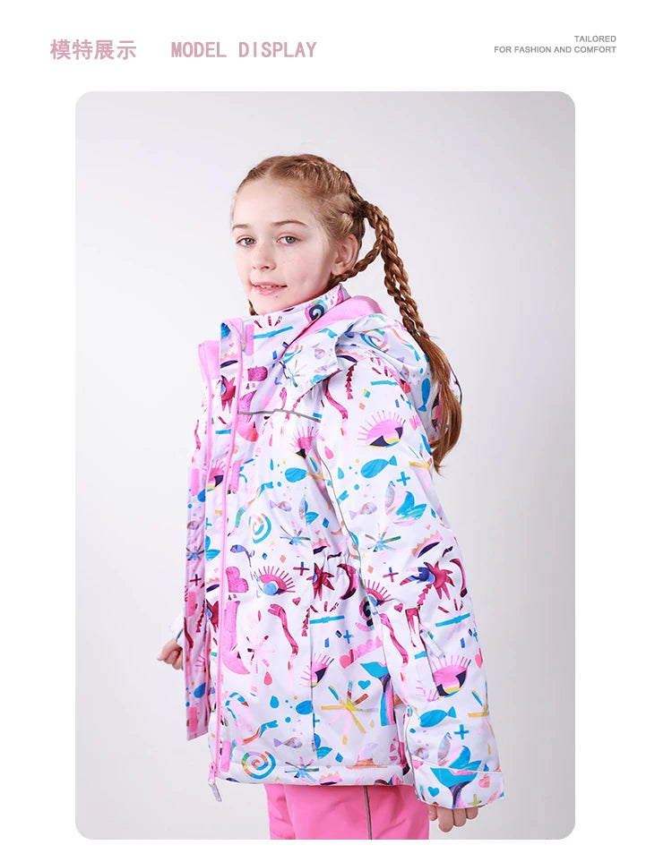 HONEYKING Kids Ski Outwear Winter Warm Windproof Outdoor Sports Snow Jackets Girls Snowboard Coat For Ski Clothing Equipment