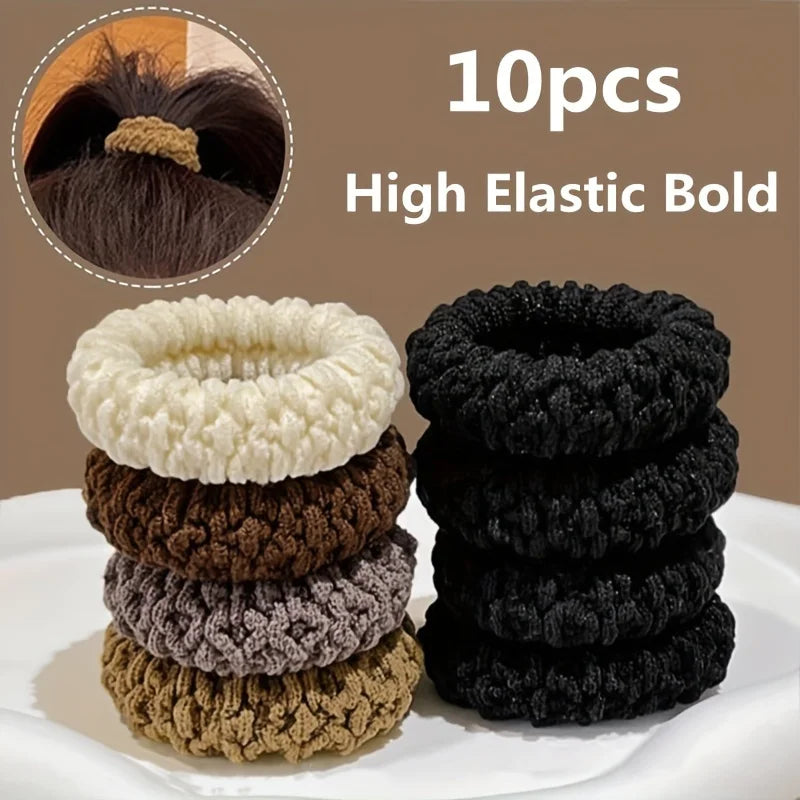 A Set of 5/10High Elastic Thick HairBands Hair rope Suitable for Ladies-Elegant and Sweet Solid Color Bun Tie Multi-Color Option