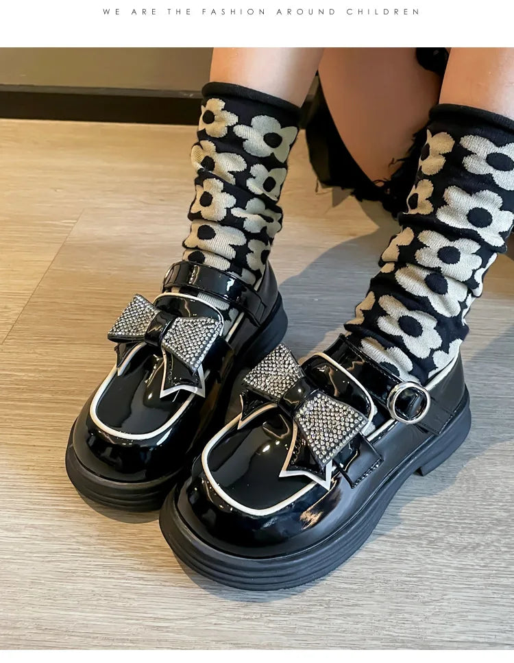 Kids Casual Shoes Children‘s Leather Shoes for Toddlers Girls Party Flats Kids Loafers Bowtie Shoes for Kids Girls Lolita Shoes