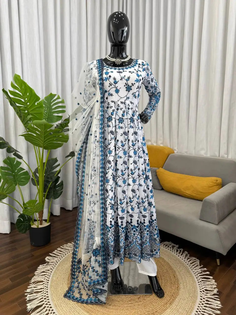 Readymade Indian Long Gown & Dupatta Set, Chiffon Fabric With Digital Print Work Full Stitching Party Outfit for Women and Girls