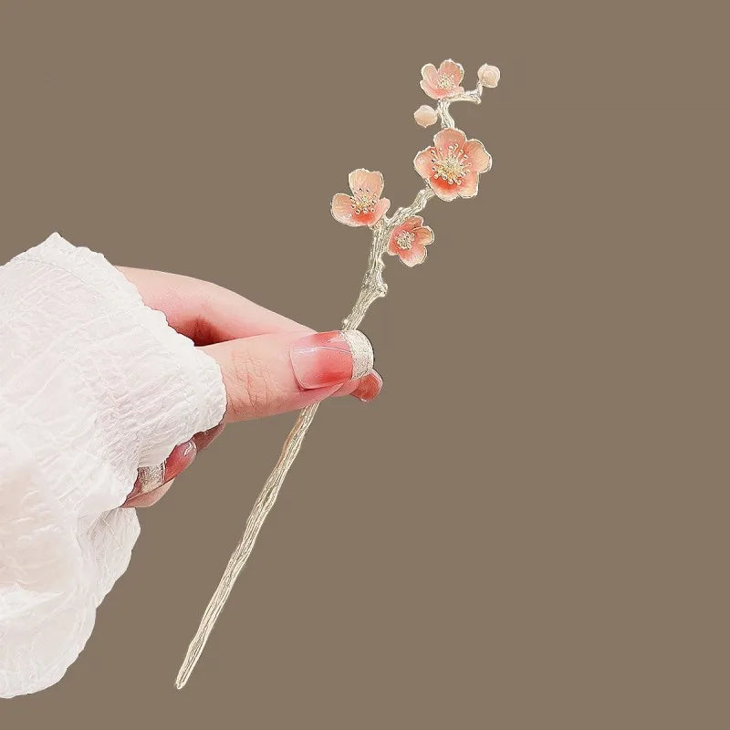 New Chinese Style Cherry Blossom Hairpin Pink Metal Design Simple Elegant Creative Delicate Design Hanfu Hair Accessories Gift