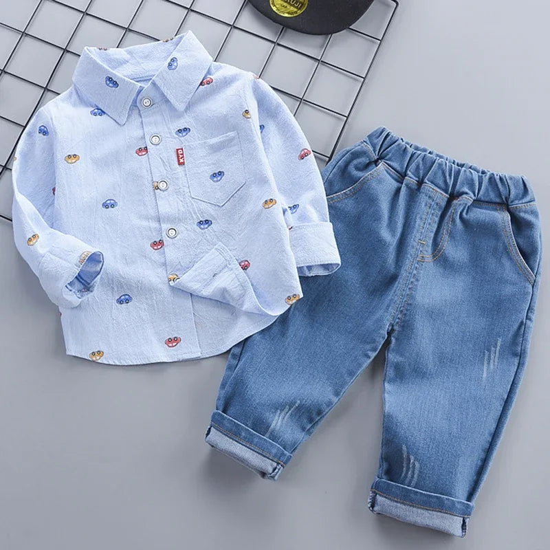 2-Piece Boys' Lapel Shirt and Corduroy Pants Clothing Set