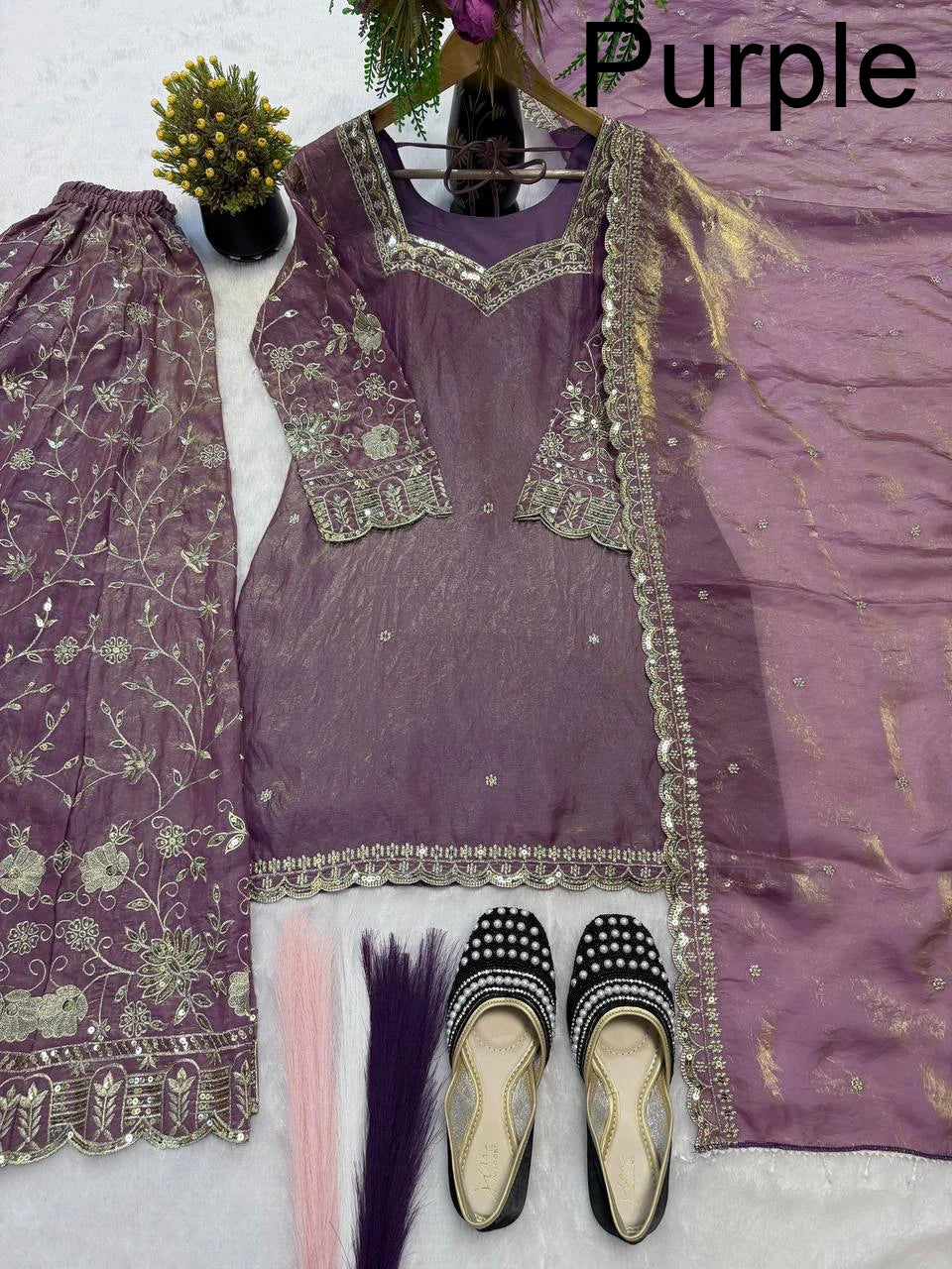 Trending Wholesale Premium Quality Designer Embroidery Sequence Worked Top-Sharara Dupatta Set Fully Stitched Ready Wear Party