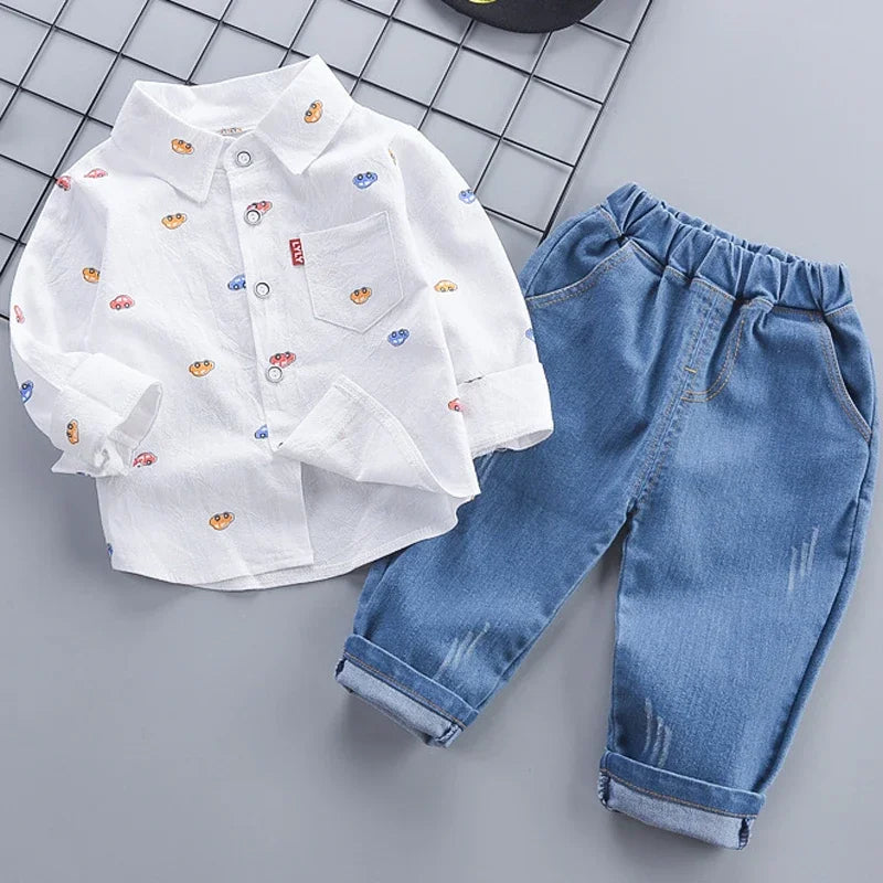 2-Piece Boys' Lapel Shirt and Corduroy Pants Clothing Set