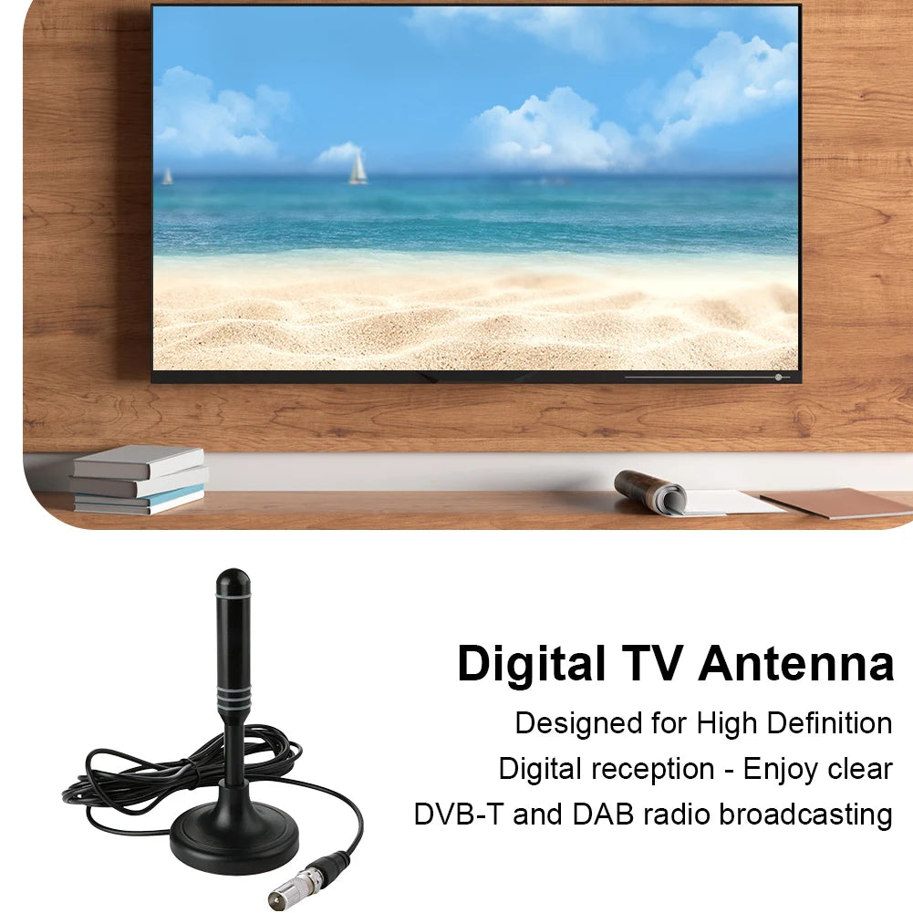 Portable HD Digital TV Antenna with 300cm Coax Cable for DVB-T/T2 DAB Freeview